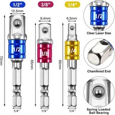 3x Socket Bits Adapter Set Hex